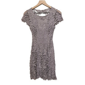 Lulus Womens Hidden Talent Backless Lace Dress Size XS Gray Short Sleeve Bodycon